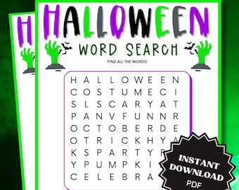 Word Search Halloween Game Printable, Halloween Games, Halloween Games for Kids, Word Games, Halloween Printable Games, Kids Word Search
