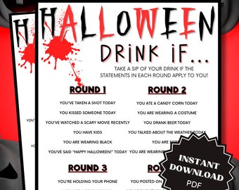 Drink If Halloween Game Printable, Halloween Games, Drinking Games, Adult Party Games, Halloween Games for Adults, Halloween Games Printable