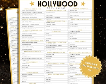 Oscars Party Game | 2025 Oscars Ballot | Oscars Watch Party | 97th Academy Awards | Oscars Party Ballot | Academy Awards Party