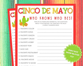 Who Knows Who Best Printable Cinco De Mayo Game, How Well Do You Know, Cinco De Mayo Games, Cinco De Mayo Party, Cinco De Mayo Activity