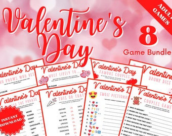 Valentines Day 8 Game Bundle For Adults, Valentines Activity, Valentine Party Game, Adult Party Game, Virtual Games, Zoom Games