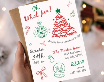 Hand-Drawn Christmas Party Invitation, Editable Holiday Invite (Canva Template)