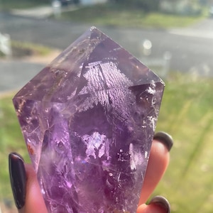 Amethyst polished root with rainbow flash, amethyst point, crystals, crystal decor