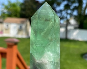 Green Fluorite Crystal Polished Tower, Fluorite Tower, Crystal Decor