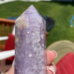 Lavender Amethyst Flower Agate Tower with Druzy Sparkle, Purple Crystal Point, Amethyst Flower Agate Tower with Druzy Cavity, Crystal Decor