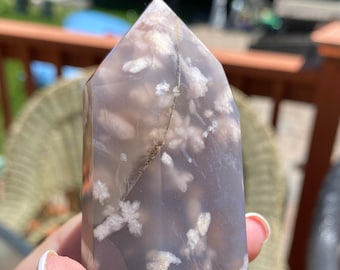 Flower Agate Tower, Dreamy Blooming Crystal Point – Growth, Confidence & New Beginnings Stone
