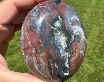 Ocean Jasper Large Palm Stone from Madagascar, Crystal Decor, Sea Jasper, Worry Stone