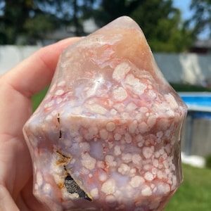 Beautiful Flower Agate Polished Crystal Flame with Carnelian Agate inclusions