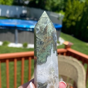 Beautiful Moss Agate, Druzy Tree Agate Polished Crystal Tower