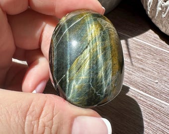 Tigers Eye Crystal Palm Stone, Blue Tigers Eye, Courage Confidence Crystal, Crystal Decor, Polished  Worry Stone for Grounding and Strength
