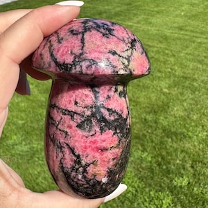 Large Rhodonite Polished Crystal Carving Mushroom over 1lb, crystal mushroom, crystal decor, rhodonite mushroom