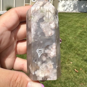 Beautiful Druzy Flower Agate Polished Crystal Tower