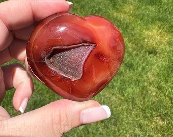 Druzy Carnelian Agate Heart from Madagascar, Crystal Heart, Natural Carnelian, Red Agate