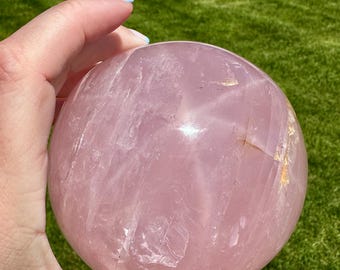 Star Rose Quartz Crystal Sphere: 96mm Pink Crystal Ball