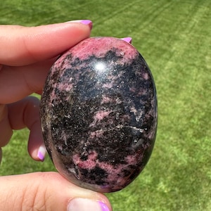 Rhodonite Polished Crystal Palm Stone sourced in Madagascar, Crystal Decor, Natural Rhodonite Palm Stone