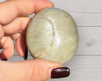 Green Moonstone Palm Stone • Heart Crystal • Intuition & Calm Energy Stone, Crystal Decor, Natural Moonstone