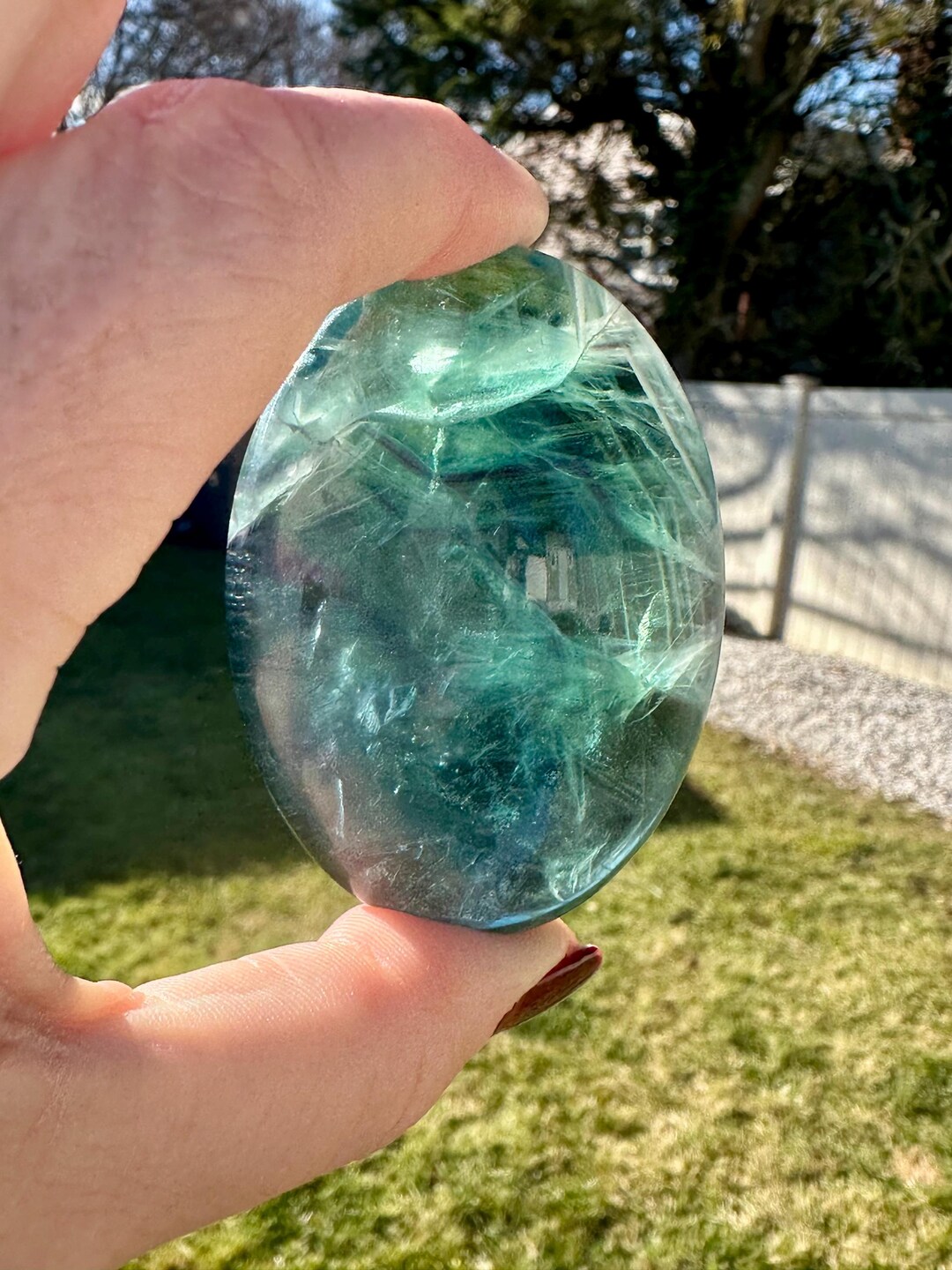 Green & Blue Fluorite Palm Stone: Natural Crystal, - Etsy