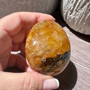 Beautiful Golden Healer Crystal Palm Stone from Madagascar, Natural Golden Healer, Crystal Decor, Hematoid Quartz