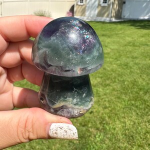 Beautiful Rainbow Fluorite Polished Crystal Mushroom with Flash, Fluorite mushroom, Green Fluorite