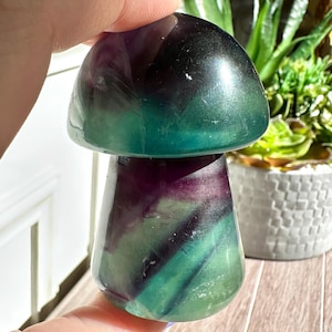 Large Rainbow Fluorite Crystal Mushroom, Fluorite Mushroom Carving, Crystal Decor, Natural Fluorite