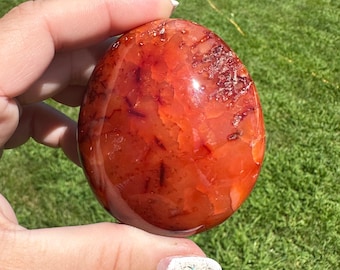 Gorgeous Large Red Carnelian Agate Crystal Palm Stone from Madagascar, Red Agate, Natural Carnelian Agate