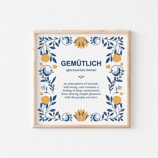 DIGITAL | Gemütlich Definition Print, German Gift, German Decor, German Folk Art, Housewarming Gift, Gemütlichkeit