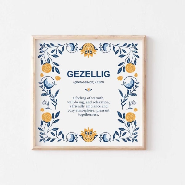 DIGITAL | Gezellig Definition Print, Dutch Gift, Dutch Decor, Dutch Folk Art, Housewarming Gift, Dutch Print, Dutch Poster