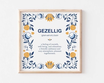 DIGITAL | Gezellig Definition Print, Dutch Gift, Dutch Decor, Dutch Folk Art, Housewarming Gift, Dutch Print, Dutch Poster