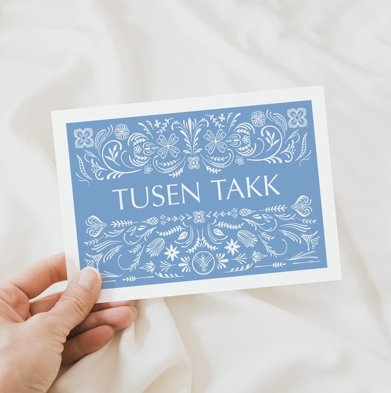 Pack of 10 Cards Norwegian Swedish Tusen Takk Cards Etsy