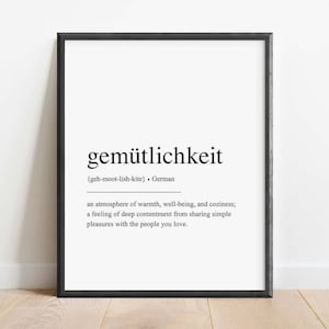 PRINTED German Gemütlichkeit Definition Print, German Print, Minimalist Wall Art, German Poster, German Decor, German Gift