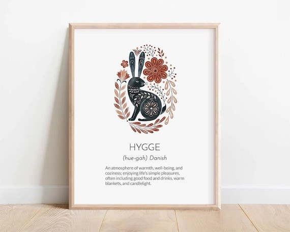Hygge Definition Print, Danish Folk Art Poster, Rosemaling