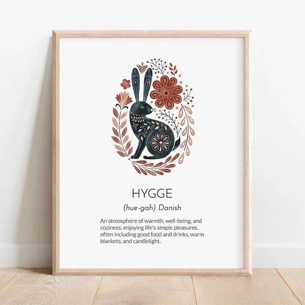 PRINTED Hygge Definition Print, Hygge Print, Hygge Decor, Hygge Poster, Danish Gift, Scandinavian Wall Art, Danish Folk Art, Rosemaling