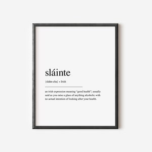 DIGITAL DOWNLOAD | Irish Slàinte Definition Printable , Irish Wall Art, Irish Saying, Cheers Print, Slainte Wall Art, Irish Gift