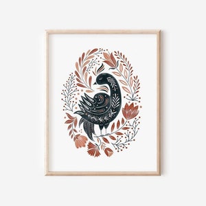 PRINTED Folk Art Bird Poster, Norwegian Folk Art, Scandinavian Folk Art, Norwegian Gift, Norwegian Decor, Scandinavian Decor