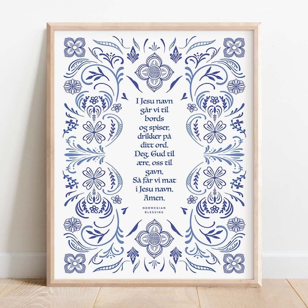 DIGITAL DOWNLOAD | Norwegian Blessing, Norwegian Table Prayer, Nordic Print, Norwegian Folk Art, I Jesu Navn, Rosemaling, Norwegian Gift