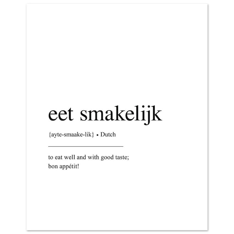PRINTED Eet Smakelijk Definition Print, Dutch Definition Print, Holland