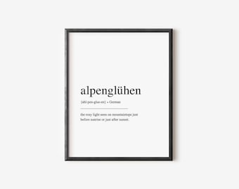 Alpenglühen Definition Print, Minimalist German Poster