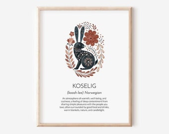IMPRIMÉ Impression définition Koselig, art folklorique norvégien, art folklorique de Norvège, rosemaling, décoration norvégienne, cadeau norvégien, art norvégien
