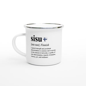 Enamel Mug, Finnish Sisu Mug, Finland Suomi, Finnish Mug, Finnish Gifts, Sisu Definition, Nordic Gifts, Nordic Mug, Finland Flag