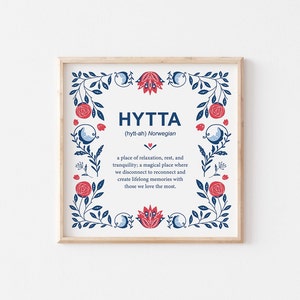 PRINTED Hytta Norwegian Folk Art Print, Hytta Sign, Norwegian Print, Norwegian Art, Scandinavian Wall Art, Norwegian Decor