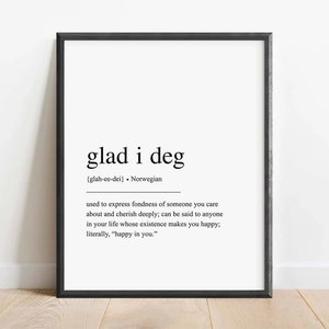 DIGITAL DOWNLOAD - Glad i deg Norwegian Definition Printable, Norwegian Gift, Norwegian Decor, Norway Print, Norway Gift