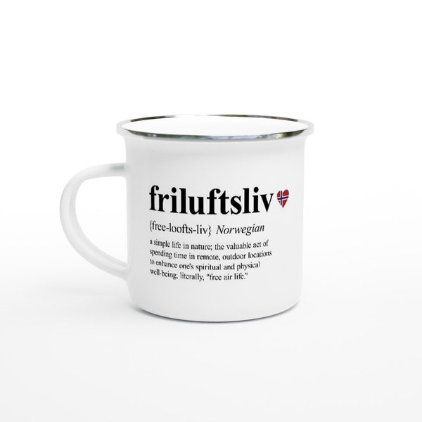 Norwegian Friluftsliv Enamel Mug, Norwegian Gift, Norway Gift, Camping Mug, Norwegian Definition, Norwegian flag