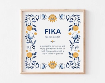 PRINTED Fika Definition Poster, Swedish Definition Print, Scandinavian Print, Nordic Art, Housewarming Gift, Swedish Decor, Fika Print