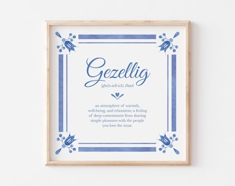 Gezellig Definition Print, Dutch Folk Art, Netherlands Decor