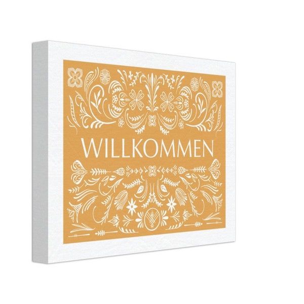 CANVAS - German Willkommen Sign, German Folk Art, German Gifts, German Wall Art, Germany Gifts, Germany Sign, Welcome Sign, Canvas Wall Art