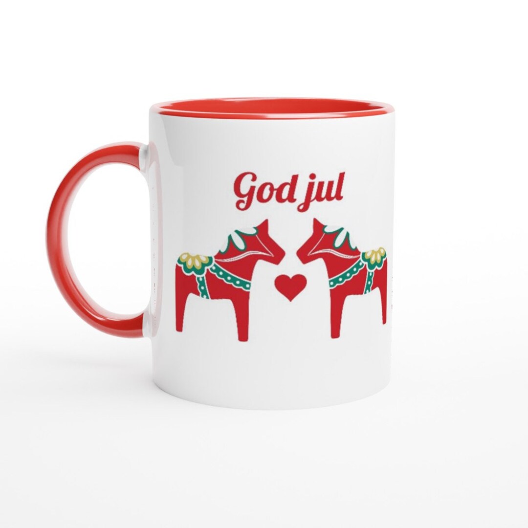 Scandinavian God Jul Mug, Dala Horse Mug, Swedish Christmas, Norwegian ...
