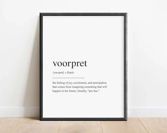 Voorpret Dutch Definition Print, Minimalist Wall Art