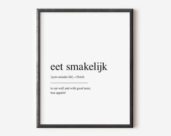 Eet Smakelijk Print, Dutch Definition Poster, Holland Decor