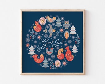 Swedish Vintage Christmas Textile With Embroidery GOD JUL