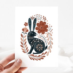 Pacote de 10 cartões - Cartões de felicitações de coelho de arte popular - Arte popular escandinava - Arte popular norueguesa - Rosemaling - Presente escandinavo